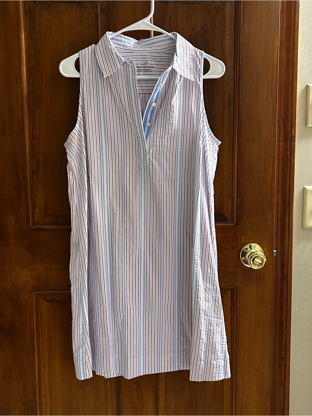 Vineyard Vines Sleeveless Red White and Blue Striped Shirt Dress